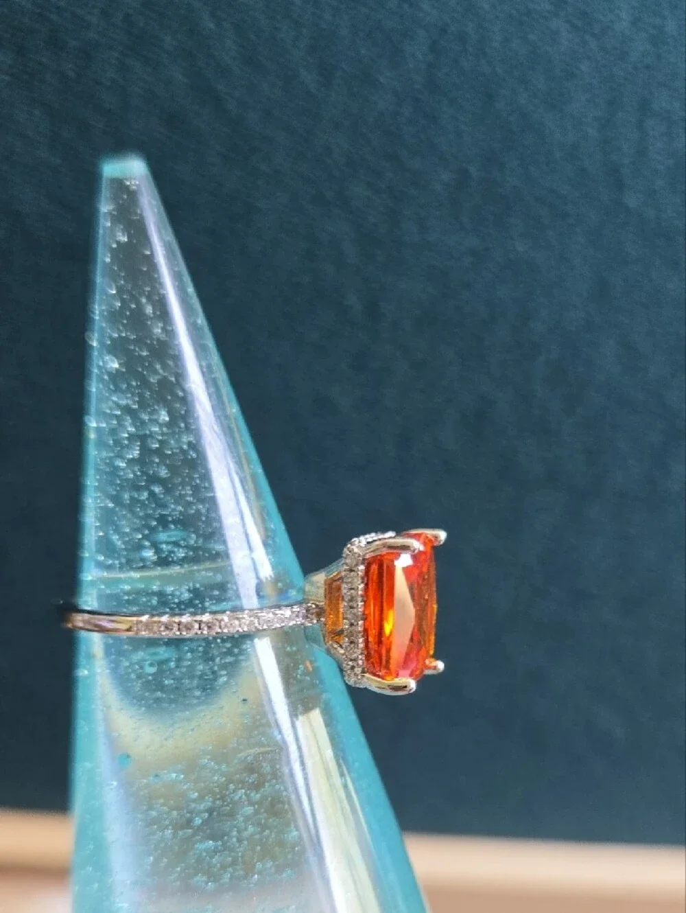 Sterling Silver Ring with Vibrant Orange Cushion-Cut Gemstone